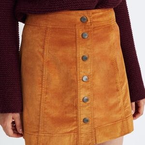 NWT Madewell Orange Velveteen A-Line Button-Front Mini Skirt